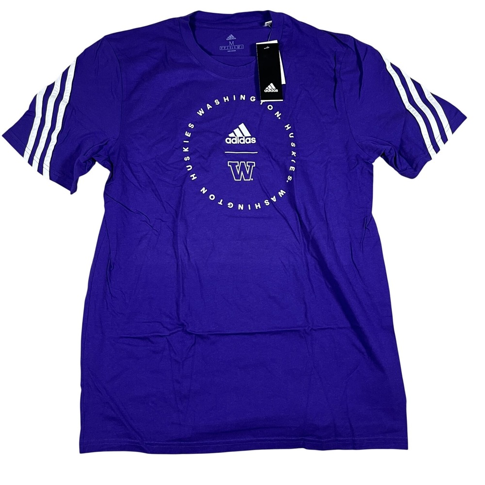 Adidas Mens Washington Huskies Purple 3-Stripe Graphic T-Shirt Medium NEW